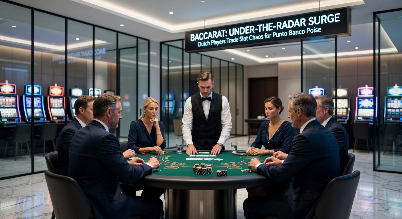 Grafiek met stijgende lijnen voor Punto Banco-sessies onder Nederlandse spelers, contrasterend met dalende slotstatistieken