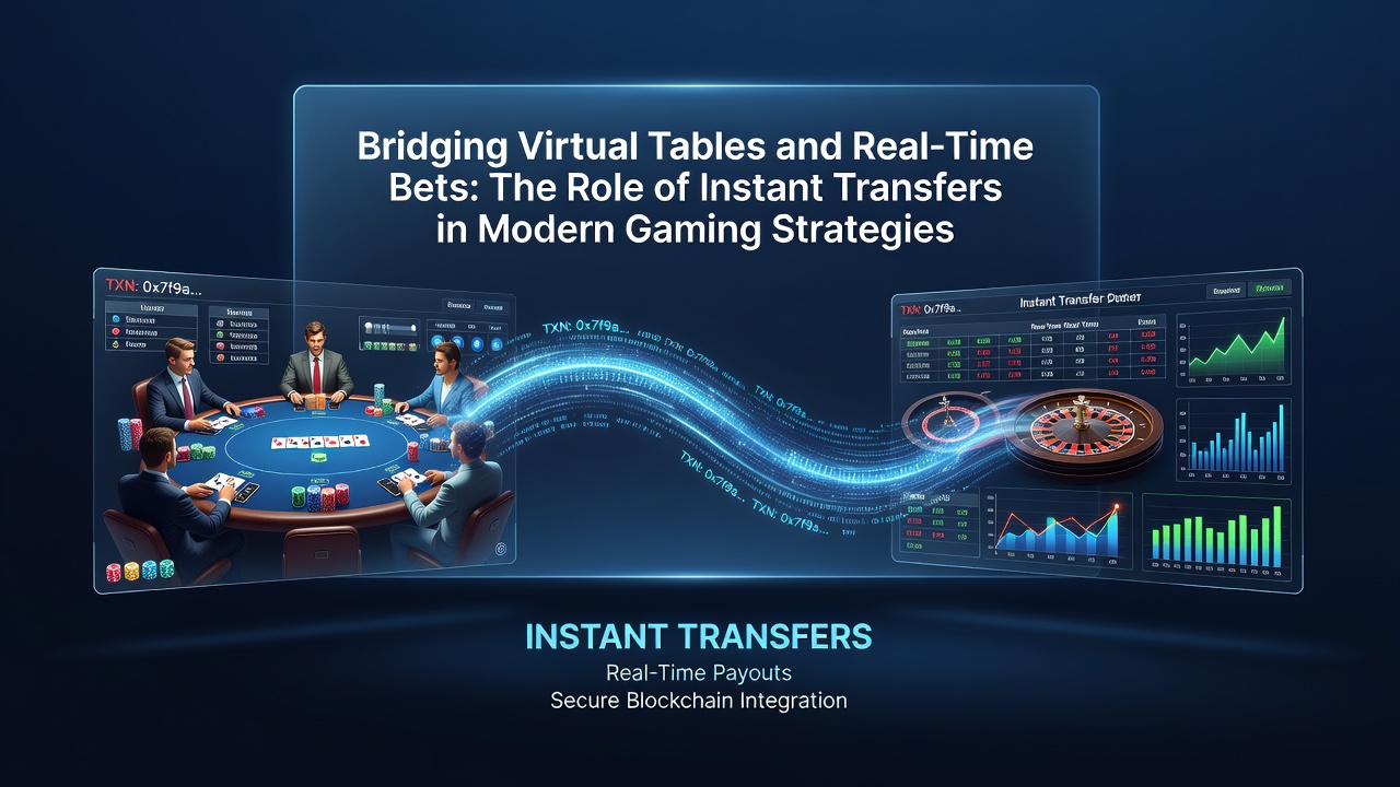 Diagram van instant transfers die virtuele tafels verbinden met real-time betting strategieën