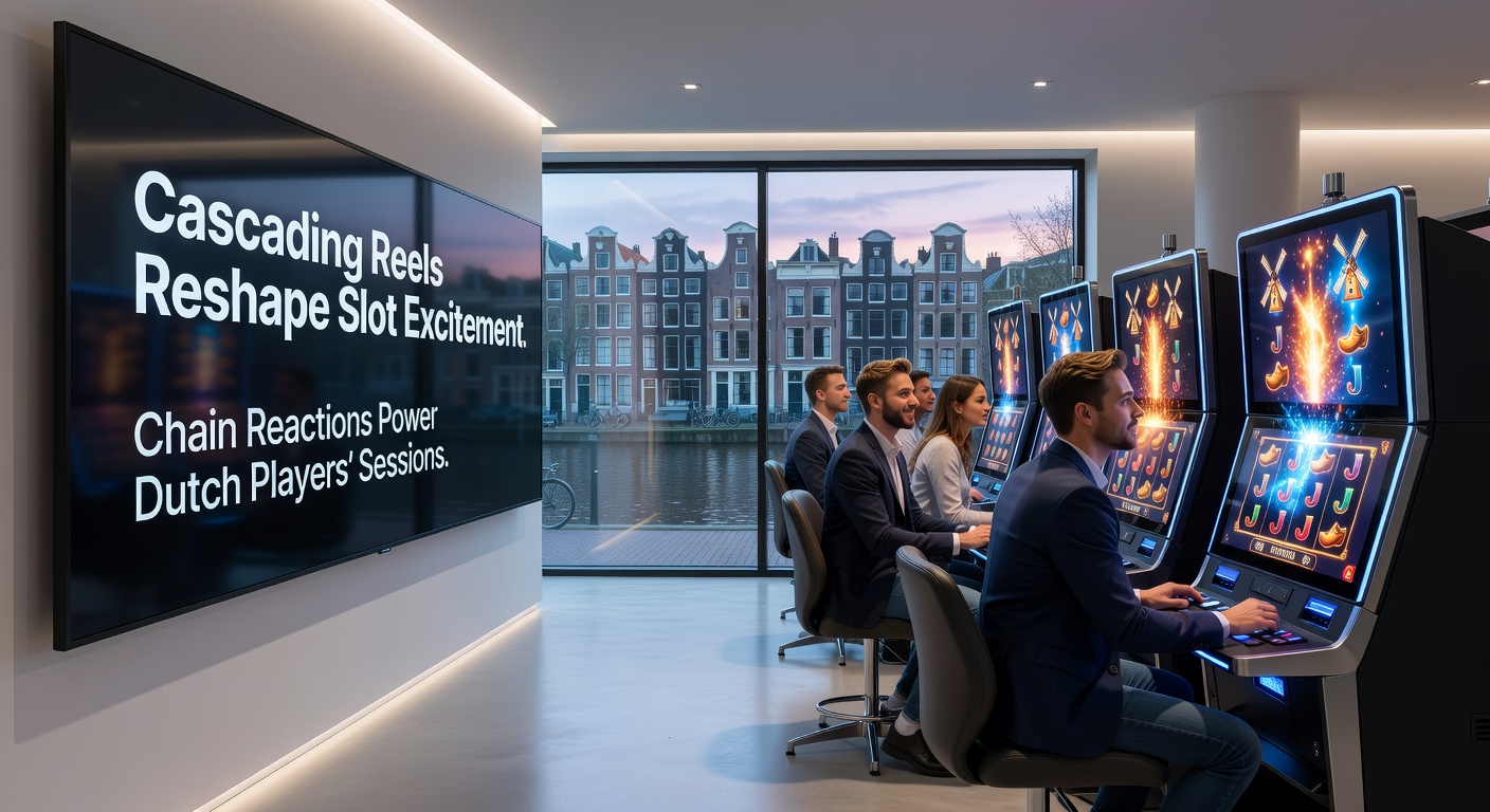 Schermafbeelding van een populaire cascade-slot met meerdere winlijnen en multiplier-tracker in een Nederlands casino-interface