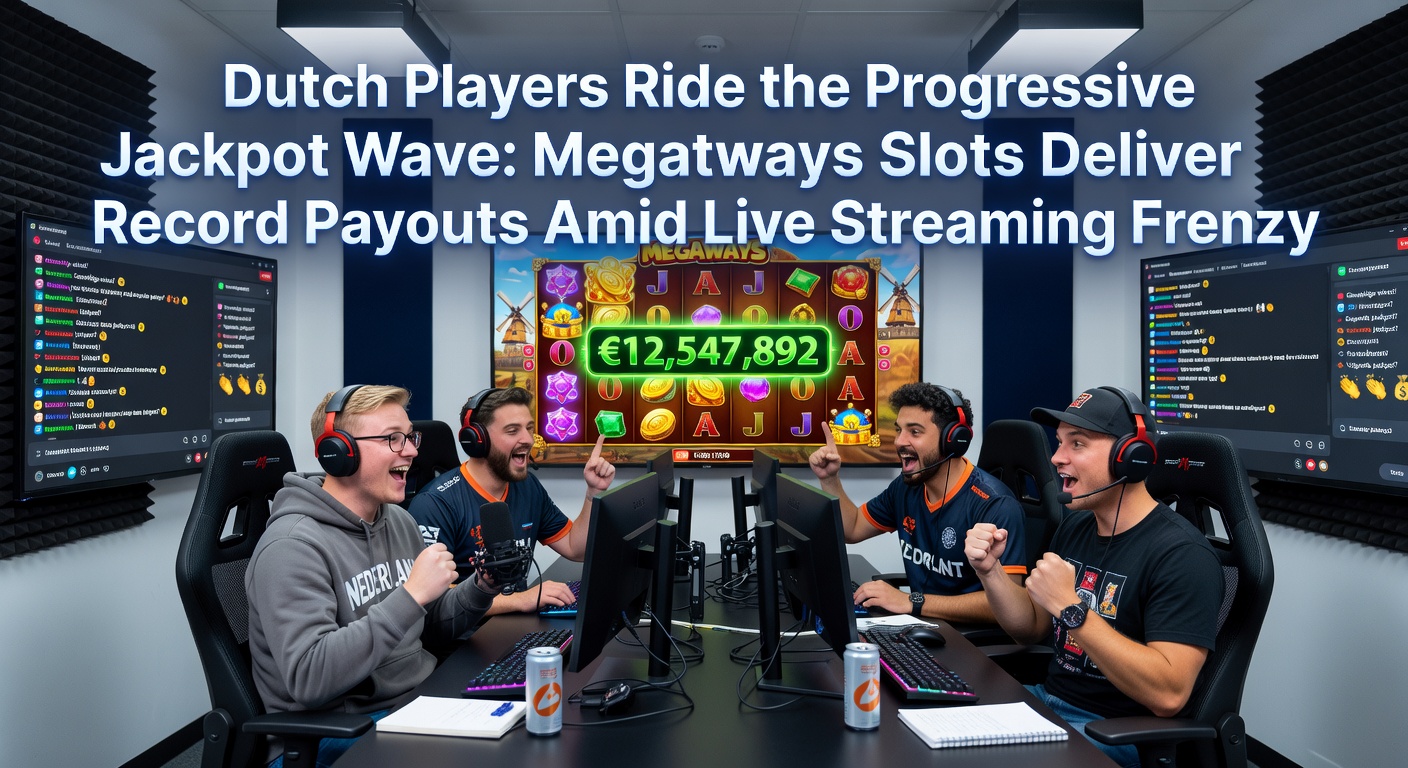 Schermafbeelding van een Nederlandse speler die een enorme Megaways jackpot viert tijdens een live stream, met confetti en juichende chat