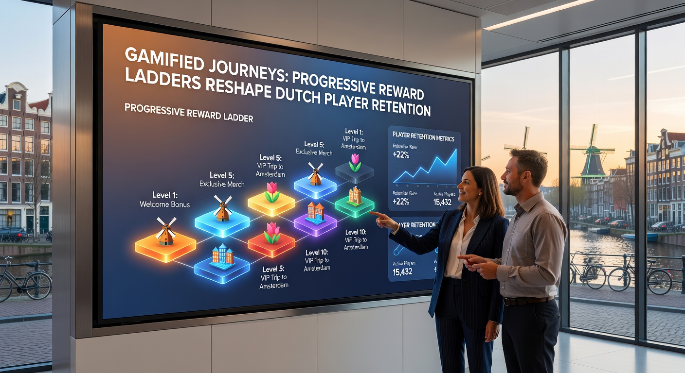 Voorbeeld van een progressieve beloningsladder-interface met levels van bronze tot platinum in een Nederlands casino-platform