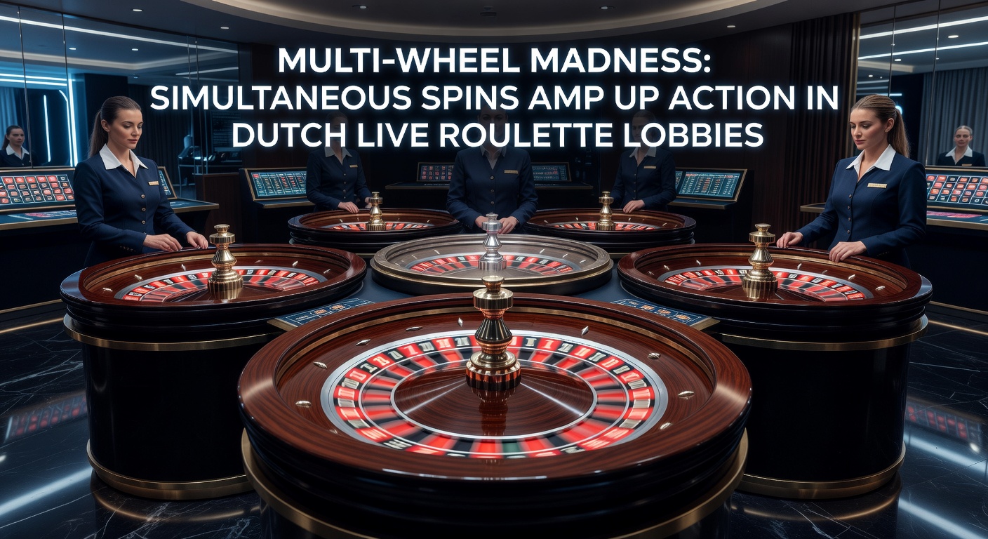 Live roulette tafel met meerdere wielen die tegelijk draaien, spelers in spanning voor hun schermen in een bruisende Nederlandse online lobby