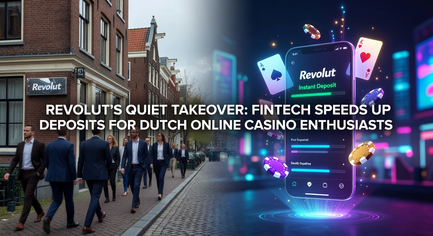 Revolut-app op een smartphone met casino-interface op de achtergrond, symboliserend snelle fintech-transacties voor Nederlandse spelers